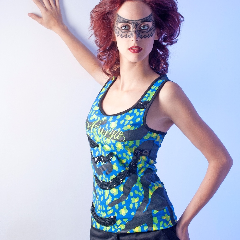 Leaopard & zebra patterns tank top combo blue